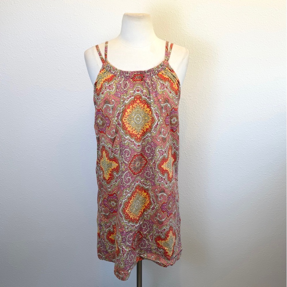 Vtg Y2K J Crew Paisley Strapless Shift Dress Womens XS Aztec Geometric Retro
